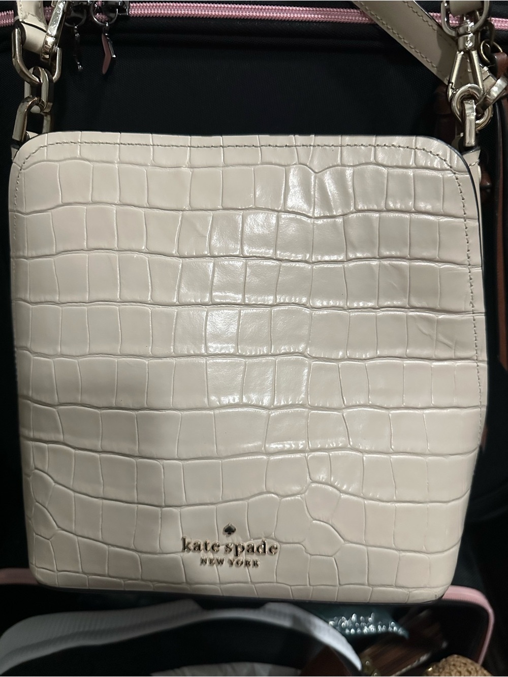 kate spade Cream Croc-Embossed Crossbody Bag